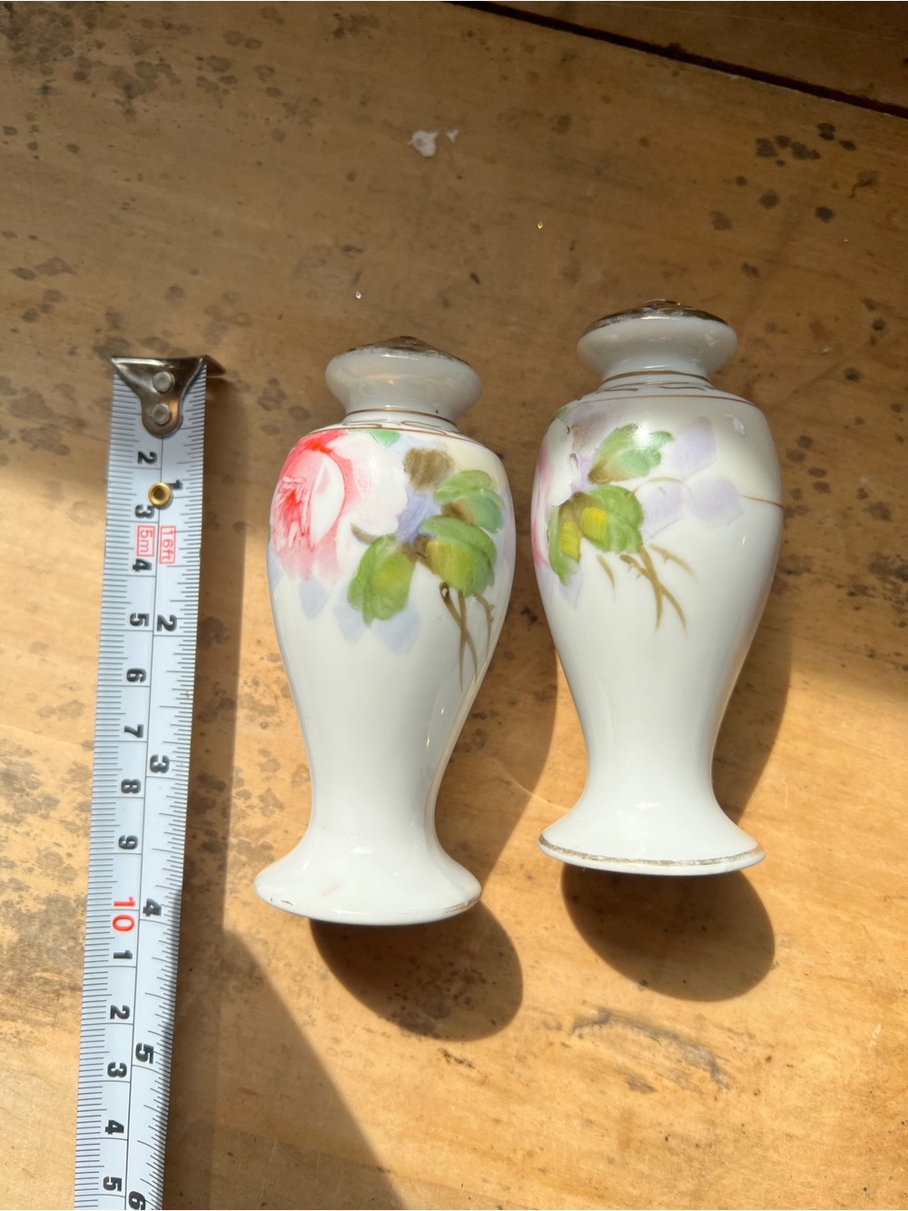 Porcelain Floral Salt and Pepper Shakers - White with Pink & Green Accents
